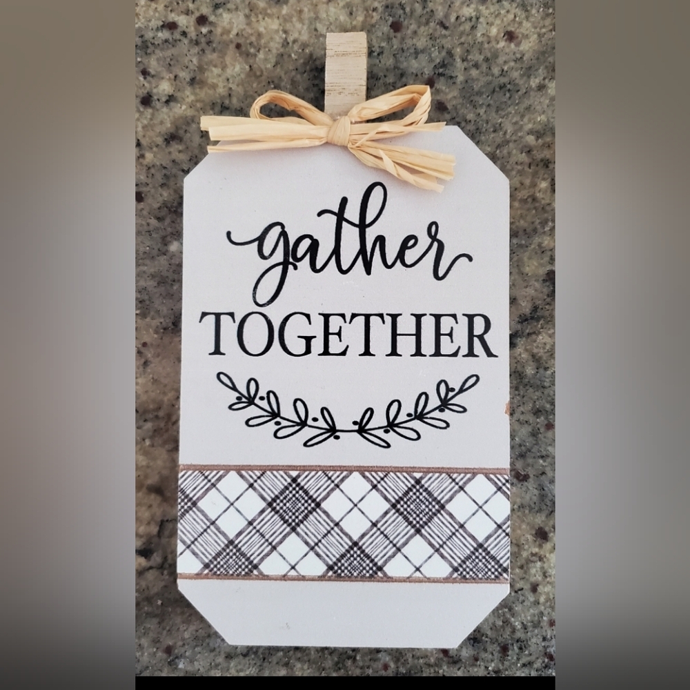 NEW "Gather Together" Wooden Tabletop Shelf Sitter 7.5"x4"‎ Home Decor White Blk - Picture 2 of 7